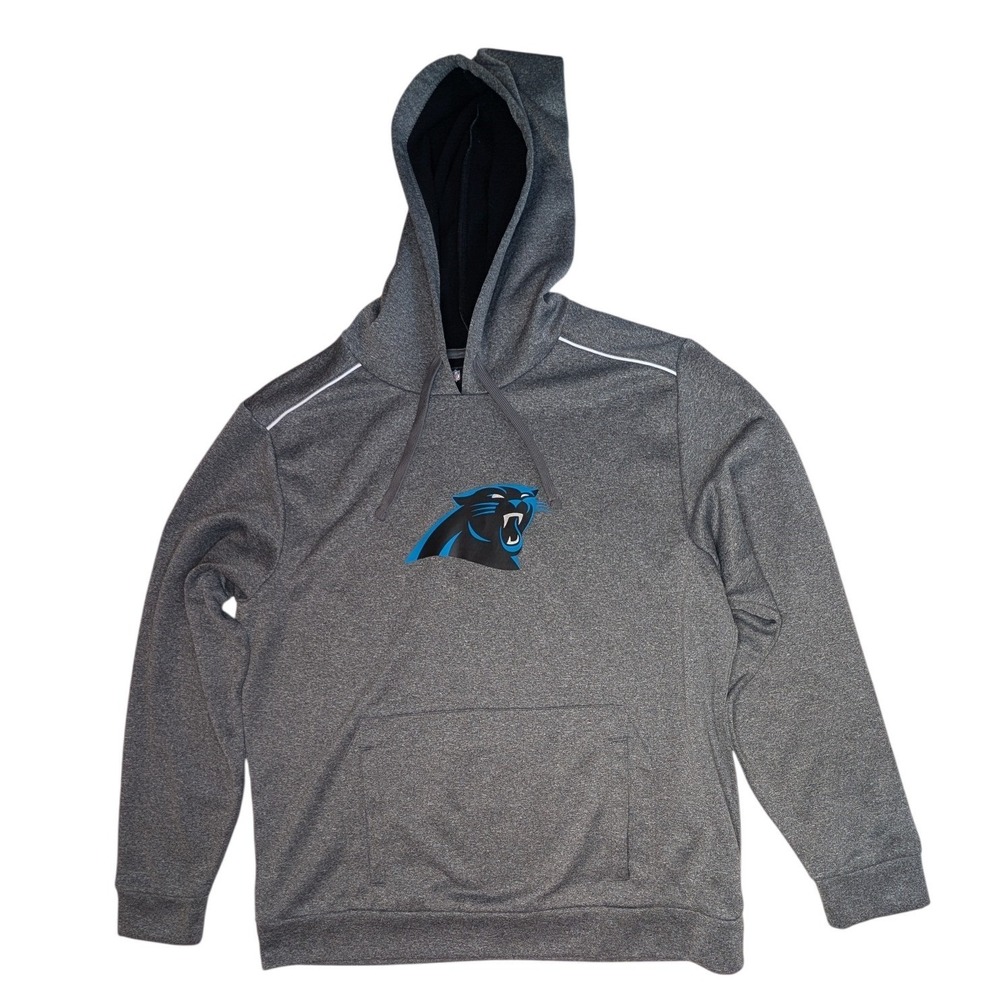 NFL Team Apparel Carolina Panthers Mens XL Gray Heathered Fleece Hoodie Pullover